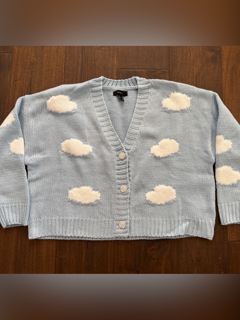 Forever 21 Light Blue Cardigan with Cream Cloud Intarsia